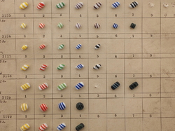 Sample card (80) Czech antique glass buttons bicolor striped end of day