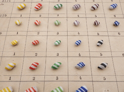 Sample card (80) Czech antique glass buttons bicolor striped end of day