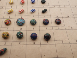Sample card (80) Czech antique glass buttons bicolor striped end of day