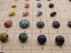 Sample card (80) Czech antique glass buttons bicolor striped end of day