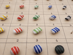 Sample card (80) Czech antique glass buttons bicolor striped end of day