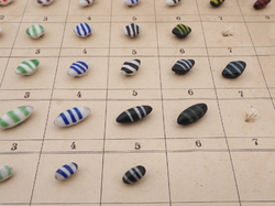 Sample card (80) Czech antique glass buttons bicolor striped end of day