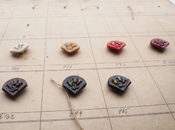 Sample card (30) Czech antique glass buttons hand painted geometric floral