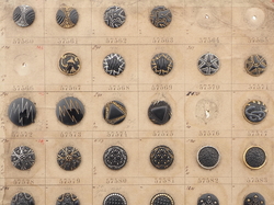 Sample card (48) Czech antique black glass buttons geometric floral snake