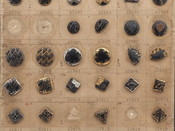Sample card (48) Czech antique black glass buttons geometric floral snake