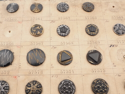 Sample card (48) Czech antique black glass buttons geometric floral snake