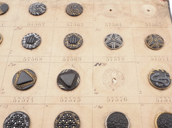 Sample card (48) Czech antique black glass buttons geometric floral snake