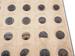 Sample card (48) Czech antique black glass buttons geometric floral snake