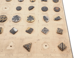 Sample card (48) Czech antique black glass buttons geometric floral snake