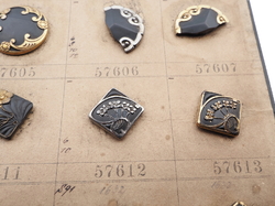 Sample card (48) Czech antique black glass buttons geometric floral snake