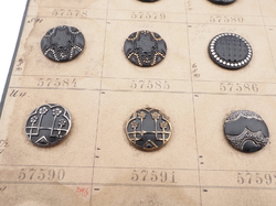 Sample card (48) Czech antique black glass buttons geometric floral snake