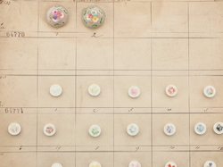 Sample card (42) Czech antique glass buttons geometric floral uranium