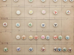 Sample card (42) Czech antique glass buttons geometric floral uranium