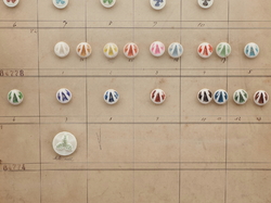 Sample card (42) Czech antique glass buttons geometric floral uranium