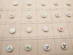 Sample card (42) Czech antique glass buttons geometric floral uranium