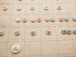 Sample card (42) Czech antique glass buttons geometric floral uranium