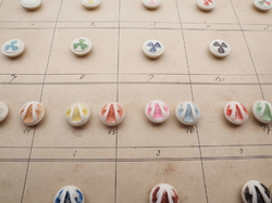 Sample card (42) Czech antique glass buttons geometric floral uranium