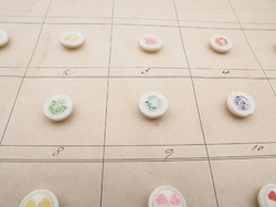Sample card (42) Czech antique glass buttons geometric floral uranium