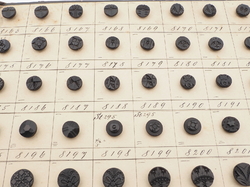 Sample card (140) Czech antique black carved dimi glass buttons 