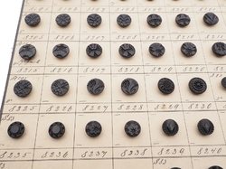 Sample card (140) Czech antique black carved dimi glass buttons 
