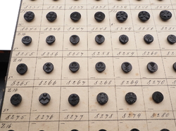 Sample card (140) Czech antique black carved dimi glass buttons 