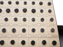 Sample card (140) Czech antique black carved dimi glass buttons 