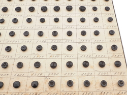 Sample card (140) Czech antique black carved dimi glass buttons 