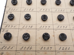 Sample card (140) Czech antique black carved dimi glass buttons 