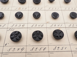 Sample card (140) Czech antique black carved dimi glass buttons 
