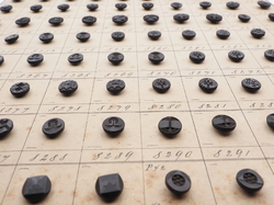 Sample card (140) Czech antique black carved dimi glass buttons 