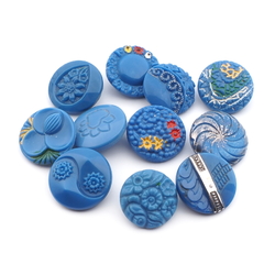 Lot (11) Czech 1920's Art Deco vintage blue geometric and floral glass buttons