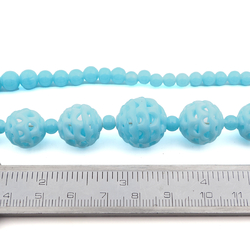 Vintage 18" Czech Blue lampwork Necklace hollow hand made spun lattice glass beads