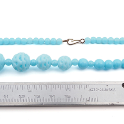 Vintage 18" Czech Blue lampwork Necklace hollow hand made spun lattice glass beads