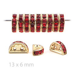 Lot 12 pcs 13x6mm Czech lt siam Red crystal gold plated Rhinestone Spacer beads 2 holes jewelry findings