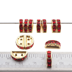 Lot 12 pcs 13x6mm Czech lt siam Red crystal gold plated Rhinestone Spacer beads 2 holes jewelry findings