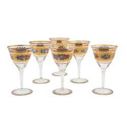 Set 6 Antique Bohemian Crystal hand painted Victorian drinking glasses gold gilt floral theme