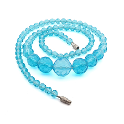 Vintage Czech classic 17" necklace gradual faceted transparent aquamarine blue glass beads