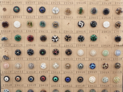 Sample card (136) Czech antique lampwork glass buttons rosette shank