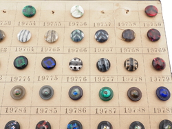 Sample card (136) Czech antique lampwork glass buttons rosette shank