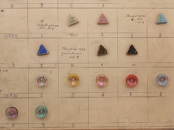 1928 Sample card (40) Czech antique glass buttons geometric floral Deco