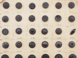 Sample card (58) Czech antique black glass buttons lacy floral geometric