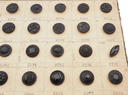 Sample card (58) Czech antique black glass buttons lacy floral geometric