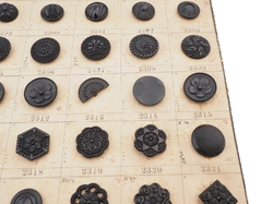 Sample card (58) Czech antique black glass buttons lacy floral geometric
