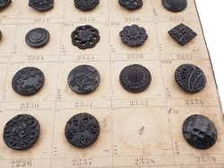Sample card (58) Czech antique black glass buttons lacy floral geometric