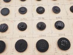 Sample card (58) Czech antique black glass buttons lacy floral geometric