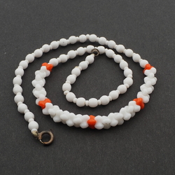 Vintage Czech necklace orange white interlocking glass beads 