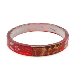 Antique Czech gold gilt enamel red faceted glass bangle 2.15"
