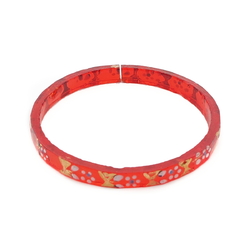 Antique Czech gold gilt enamel red faceted glass bangle 2.1"