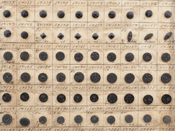 Sample card (134) Czech antique black glass buttons geometric floral 