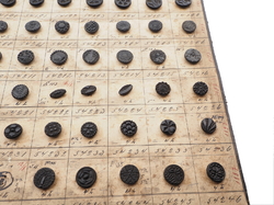 Sample card (134) Czech antique black glass buttons geometric floral 